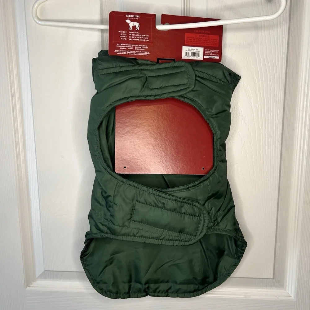 Wondershop Pet Puffer Vest Medium Green NEW Hooded Quilted Dog Jacket